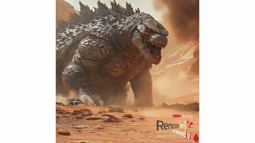 Blog - Endless AI Video Loop of Godzilla running behind Cuiosity on Mars. LAB BOOCLE AI
