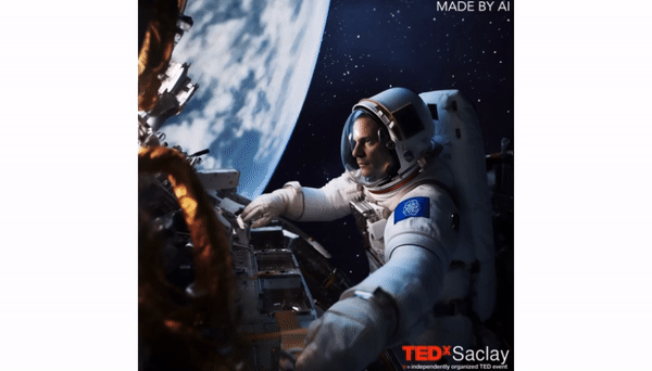 Blog - Cinemagraph' of a cosmonaut working in SPace for repear a satellite. LAB BOOCLE AI