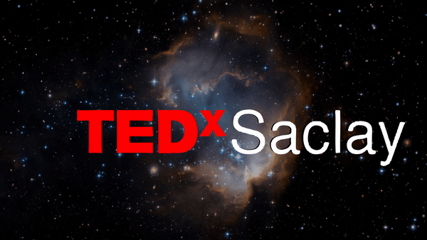 Endless loop of TEDxSaclay and Boocle logos dacaing in the stars
