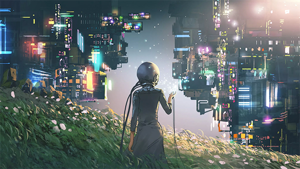 Blog - AI Illustration of a futrist town. LAB BOOCLE AI