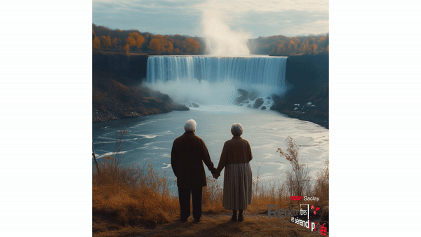 Blog - Endless AI Video Loop of a old cople in front of the Niagara'sacrifice waterfall. LAB BOOCLE AI