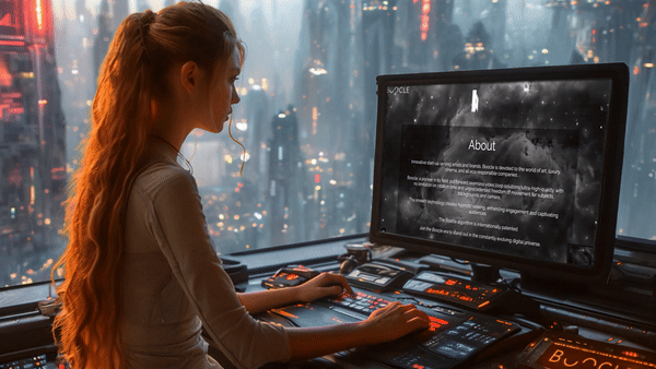 Blog - AI Endless Video Loop of a women watching the new website of Boocle in multilangual. LAB BOOCLE AI