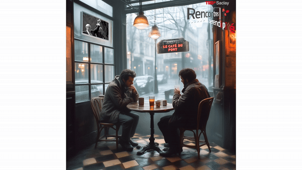 Blog - Endless AI Video Loop of two men talking in a Parisian coffee. LAB BOOCLE AI